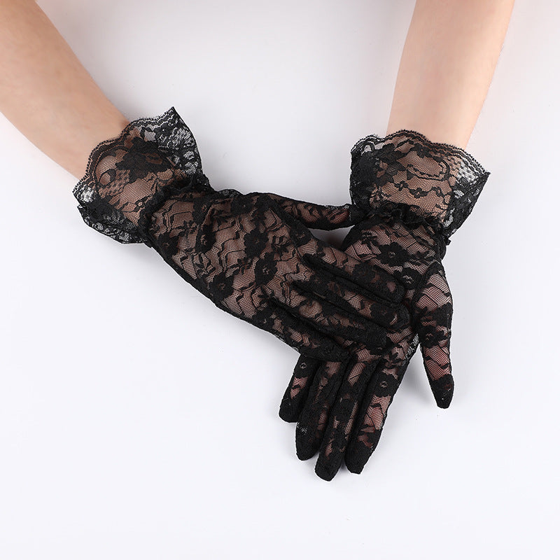 Wholesale  Summer Black Large Lace Short Sunscreen Gloves